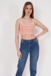 Turuncu İnce Askılı Çizgili Kaşkorse Crop Bluz CO-2523254291