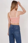 Turuncu İnce Askılı Çizgili Kaşkorse Crop Bluz CO-2523254291