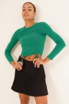 Yeşil Büzgülü Uzun Kol Sandy Bluz CO-2523254005