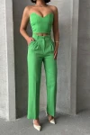 Yeşil Crop Bluz Ve Cepli Pantolon Dokuma Alt Üst Takım BCHN-2525212