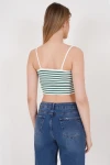 Yeşil İnce Askılı Çizgili Kaşkorse Crop Bluz CO-2523254291