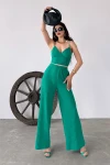 Yeşil İp Askılı Crop Bluz Ve Yırtmaç Detaylı Pantolon İkili Takım BCDF-251084