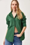 Yeşil Oversize Uzun Basic Gömlek BCCL-253000