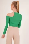 Yeşil Tek Omuz Yakası İpli Kaşkorse Crop Bluz CO-2523254279