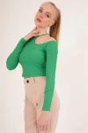 Yeşil Tek Omuz Yakası İpli Kaşkorse Crop Bluz CO-2523254279