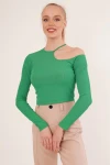 Yeşil Tek Omuz Yakası İpli Kaşkorse Crop Bluz CO-2523254279