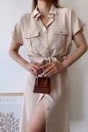Bej Cepli Kemerli Safari Airobin Elbise BCBSK-25700-K4045