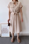 Bej Cepli Kemerli Safari Airobin Elbise BCBSK-25700-K4045