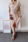 Bej Cepli Kemerli Safari Airobin Elbise BCBSK-25700-K4045