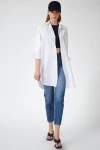 Beyaz Tek Cepli Maxi Tunik Boy  Gömlek BCBSK-25700-K6209