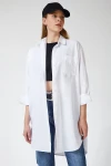 Beyaz Tek Cepli Maxi Tunik Boy  Gömlek BCBSK-25700-K6209