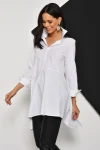 Beyaz Yarım Patlı Oversize Dokuma Gömlek BCBSK-25700-K4912