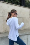Beyaz Yumuşak Dokulu Kapüşonlu Bluz BCBSK-25700-3172