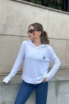 Beyaz Yumuşak Dokulu Kapüşonlu Bluz BCBSK-25700-3172