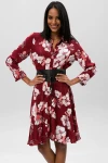 Bordo Çiçek Desenli Hafif Dokulu Gömlek Elbise BCBSK-25650-2164
