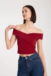 Bordo Düşük Omuz Çapraz Yaka Premium Sandy Bluz BCVS-252002