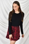 Bordo Parçalı Kısa Etek CO-259404045