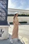 Camel Beli Lastikli Kruvaze Elbise BCBSK-25700-3431