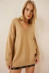 Camel V Yaka Oversıze Triko Kazak BCBSK-25700-K7281