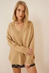 Camel V Yaka Oversıze Triko Kazak BCBSK-25700-K7281