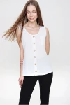 Ekru Askılı Düğmeli İnce Örme Triko Bluz BCBSK-25700-3134