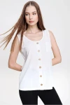 Ekru Askılı Düğmeli İnce Örme Triko Bluz BCBSK-25700-3134