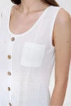 Ekru Askılı Düğmeli İnce Örme Triko Bluz BCBSK-25700-3134