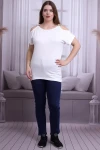 Ekru Omuzu Açık Halka Aksesuarlı Kısa Kol Büyük Beden Bluz CO-25B21399903