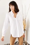 Ekru Oversize Dokuma Gömlek BCBSK-25700-K6014