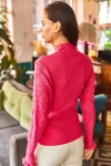 Fuşya Kolları Detaylı Yarım Balıkçı Fitilli Triko Kazak BCBSK-25700-K7499