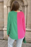 Fuşya V Yaka Color Block Bluz BCBSK-25700-3587