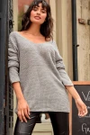 Gri Modern Stil V Yaka Kazak BCBSK-25700-E1009