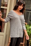 Gri Modern Stil V Yaka Kazak BCBSK-25700-E1009