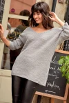 Gri Modern Stil V Yaka Kazak BCBSK-25700-E1009