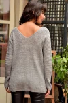 Gri Modern Stil V Yaka Kazak BCBSK-25700-E1009