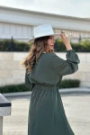 Haki Beli Lastikli Kruvaze Elbise BCBSK-25700-3431
