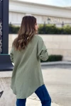 Haki Düğmeli Oversize Uzun Kollu Gömlek BCBSK-25700-3443