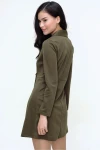 Haki Hafif Dokulu Ceket Yaka Elbise BCBSK-25700-2652
