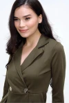 Haki Hafif Dokulu Ceket Yaka Elbise BCBSK-25700-2652