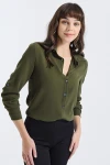 Haki Uzun Kollu Düğmeli Oversize Gömlek BCBSK-25700-2711