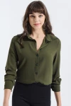 Haki Uzun Kollu Düğmeli Oversize Gömlek BCBSK-25700-2711
