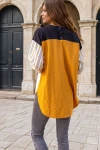 Hardal Keten Multi Garnili Color Block Salaş Bluz BCBSK-25700-3314