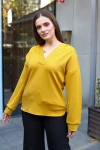 Hardal V Yaka Kapüşonlu Arkası Uzun Scuba Salaş Sweatshirt BCBSK-25700-3506