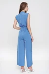 İndigo Yarım Patlı Beli Büzgülü Kemerli Bol Paça Tulum BCBSK-25700-3125