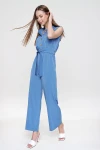 İndigo Yarım Patlı Beli Büzgülü Kemerli Bol Paça Tulum BCBSK-25700-3125