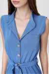 İndigo Yarım Patlı Beli Büzgülü Kemerli Bol Paça Tulum BCBSK-25700-3125