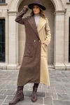 Kahve Kahvebej Kaşe Color Block Düğmeli Cepli Kaban BCBSK-25700-3320