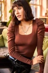 Kahve Kare Yaka Prenses Kol Triko Bluz BCBSK-25700-K7127