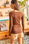 Kahve Yakası Detaylı Kaşkorse Uzun Kollu Bluz BCBSK-25700-K7496