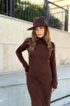 Kahve Yarım Balıkçı Triko Elbise BCBSK-25700-3502